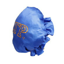 Load image into Gallery viewer, SGRHO Sorority Blue Gold Satin Sleep Bonnet Cap

