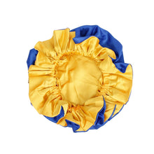 Load image into Gallery viewer, SGRHO Sorority Blue Gold Satin Sleep Bonnet Cap
