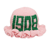 AKA Sorority Pink Crochet Ruffle 1908 Bucket Hat