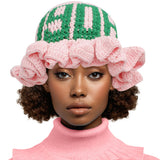 AKA Sorority Pink Crochet Ruffle 1908 Bucket Hat