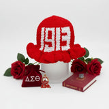 DST Sorority Red Crochet Ruffle 1913 Bucket Hat