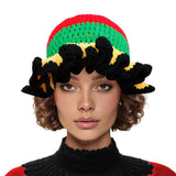 Red Crochet Multicolor Ruffle Bucket Hat Women