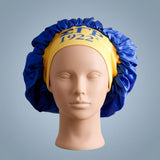 SGRHO Blue Silky Satin & Contrast Band Sleep Bonnet