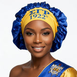 SGRHO Blue Silky Satin & Contrast Band Sleep Bonnet