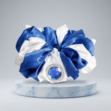ZPB Blue & White XL Silky Jeweled Hair Scrunchie