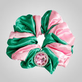 AKA Pink & Green XL Silky Jeweled Hair Scrunchie