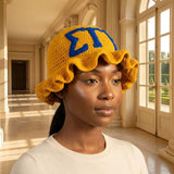 SGRHO Yellow Greek Crochet Ruffle Bucket Hat
