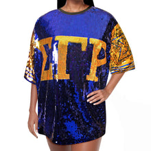 Load image into Gallery viewer, SGRHO Sorority Blue and Gold Sequin Jersey Shirt

