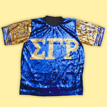 Load image into Gallery viewer, SGRHO Sorority Blue and Gold Sequin Jersey Shirt
