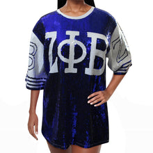 Load image into Gallery viewer, ZPB Sorority Blue and White Sequin Jersey Shirt
