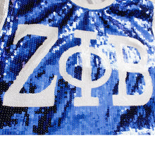 Load image into Gallery viewer, ZPB Sorority Blue and White Sequin Jersey Shirt
