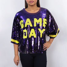 Cargar imagen en el visor de la galería, Jersey Purple Yellow Sequin GAME DAY Crop Top
