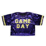 Jersey Purple Yellow Sequin GAME DAY Crop Top
