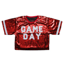 Cargar imagen en el visor de la galería, Jersey DST Red White Sequin GAME DAY Crop Top
