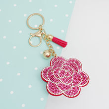 Cargar imagen en el visor de la galería, Keychain Glam Pink Rhinestone Flower Padded Charm
