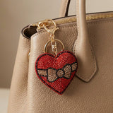 Keychain Red Puffy Bow Heart Sparkle Purse Charm