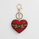 Keychain Red Puffy Bow Heart Sparkle Purse Charm