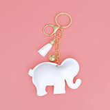 Keychain Glam White Rhinestone Elephant Charm