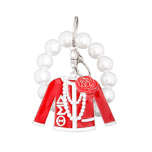 Load image into Gallery viewer, Red and White Delta Sorority Keychain
