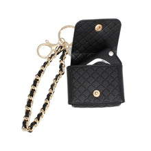 Cargar imagen en el visor de la galería, Black Quilted Gold AirPods Earbud Case Keychain
