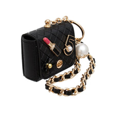 Cargar imagen en el visor de la galería, Black Quilted Gold AirPods Earbud Case Keychain
