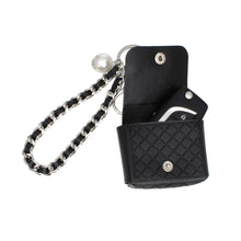 Cargar imagen en el visor de la galería, Black Quilted Silver AirPods Earbud Case Keychain
