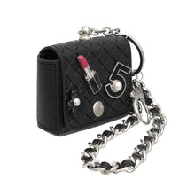Cargar imagen en el visor de la galería, Black Quilted Silver AirPods Earbud Case Keychain
