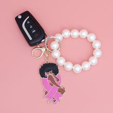 Cargar imagen en el visor de la galería, Keychain Gold Pink Ribbon Diva Pearl Wristlet
