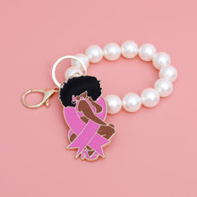 Cargar imagen en el visor de la galería, Keychain Gold Pink Ribbon Diva Pearl Wristlet
