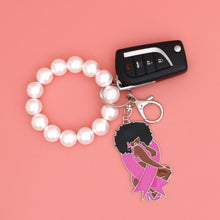 Cargar imagen en el visor de la galería, Keychain Silver Pink Ribbon Diva Pearl Wristlet
