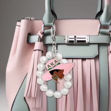 Load image into Gallery viewer, AKA Pink Green Hat Pearl Keychain
