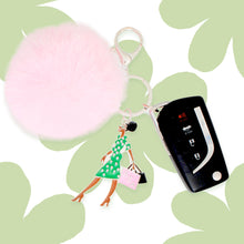 Cargar imagen en el visor de la galería, AKA Sorority Glam Gal Pom Pom Keychain Women
