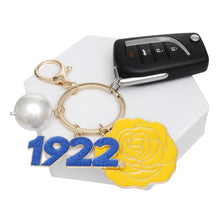 Load image into Gallery viewer, SGRHO Sorority Flower 1922 Keychain and Bag Clip
