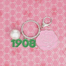 Load image into Gallery viewer, AKA Sorority Flower 1908 Keychain and Bag Clip
