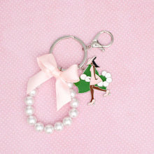 Load image into Gallery viewer, AKA Sorority Pink Lady Green Ivy Pearl Keychain

