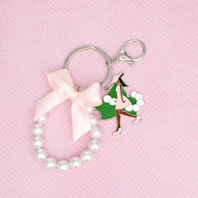 AKA Sorority Pink Lady Green Ivy Pearl Keychain