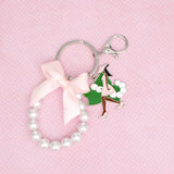 AKA Sorority Pink Lady Green Ivy Pearl Keychain