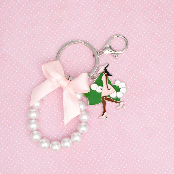 AKA Sorority Pink Lady Green Ivy Pearl Keychain