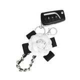 Keychain White Camellia Silver Chain Handbag Clip