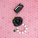 Keychain Black Camellia Pearl Wristlet Bag Clip
