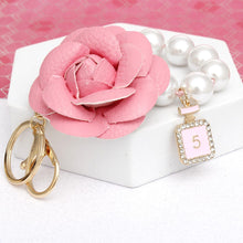 Load image into Gallery viewer, Keychain Pink Camellia Pearl Wristlet Bag Clip
