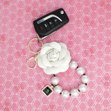 Keychain White Camellia Pearl Wristlet Bag Clip