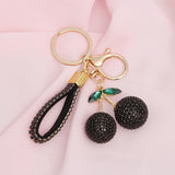 Keychain Black Rhinestone Crusted Cherry Bag clip