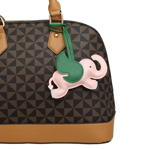 Bag Charm Pink Green Faux Leather Flying Elephant