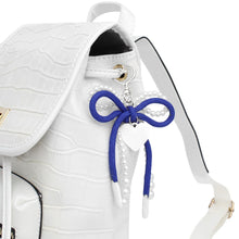 Load image into Gallery viewer, ZPB White Pearl and Blue Cord Bows Heart Bag Clip
