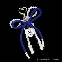 Load image into Gallery viewer, ZPB White Pearl and Blue Cord Bows Heart Bag Clip
