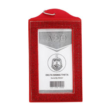 Load image into Gallery viewer, DST Red Sparkle Sorority Pride ID Badge Holder
