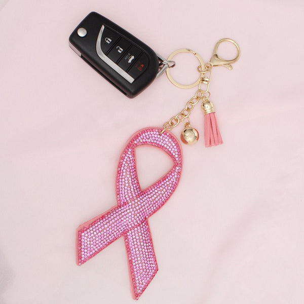 Keychain Pink Bling Breast Cancer Ribbon Bag Clip