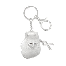 Load image into Gallery viewer, Breast Cancer Keychain Silver Light Pink Glove
