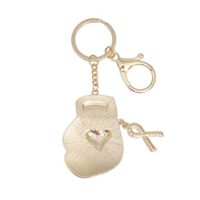 Load image into Gallery viewer, Breast Cancer Keychain Gold Pink Boxing Glove
